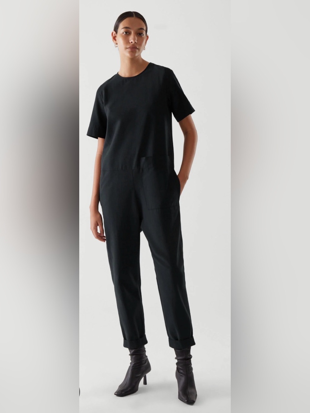 COS Black Short-Sleeve Minimal Jumpsuit Sz M